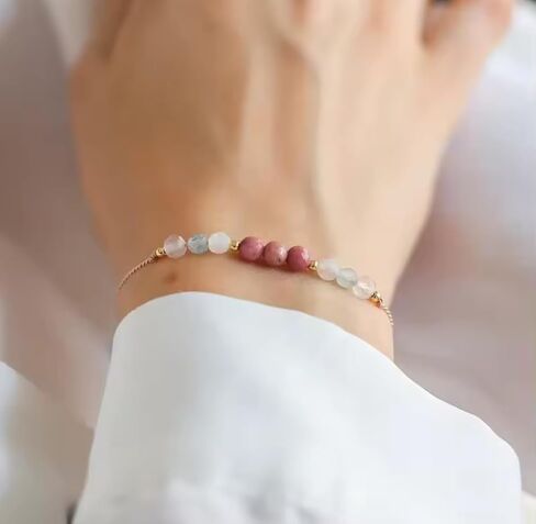 Healthy Pregnancy Bracelet Gift - Natural Moonstone, Rose Quartz, Rhodonite, Aquamarine Bracelets for Expecting Mothers First Time Mom Spiritual Hope Jewelry, New Mama Support Gifts with Meaning Card in Kuwait