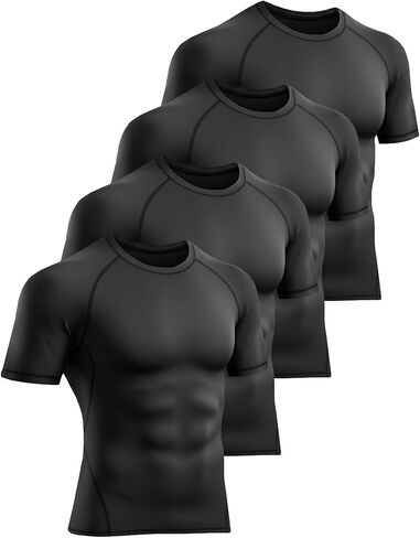 4 Pack Men's Compression Shirts Short Sleeve Cool Dry Workout T-Shirt Undershirt Rash Guard for Gym Running in Saudi Arabia
