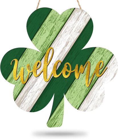 Whaline St. Patrick's Day Door Sign Wooden Irish Hanging Welcome Board Shamrock Shaped Wooden Hanging Sign for Holiday Farmhouse Home Indoor Outdoor Window Decoration, 11.6 x 12 inch in Saudi Arabia