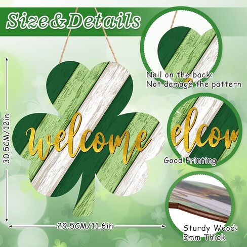Whaline St. Patrick's Day Door Sign Wooden Irish Hanging Welcome Board Shamrock Shaped Wooden Hanging Sign for Holiday Farmhouse Home Indoor Outdoor Window Decoration, 11.6 x 12 inch in Saudi Arabia
