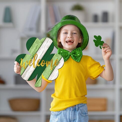 Whaline St. Patrick's Day Door Sign Wooden Irish Hanging Welcome Board Shamrock Shaped Wooden Hanging Sign for Holiday Farmhouse Home Indoor Outdoor Window Decoration, 11.6 x 12 inch in Saudi Arabia