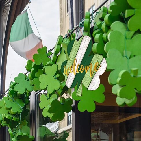 Whaline St. Patrick's Day Door Sign Wooden Irish Hanging Welcome Board Shamrock Shaped Wooden Hanging Sign for Holiday Farmhouse Home Indoor Outdoor Window Decoration, 11.6 x 12 inch in Saudi Arabia