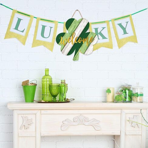 Whaline St. Patrick's Day Door Sign Wooden Irish Hanging Welcome Board Shamrock Shaped Wooden Hanging Sign for Holiday Farmhouse Home Indoor Outdoor Window Decoration, 11.6 x 12 inch in Saudi Arabia
