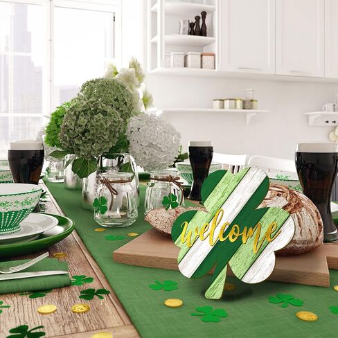 Whaline St. Patrick's Day Door Sign Wooden Irish Hanging Welcome Board Shamrock Shaped Wooden Hanging Sign for Holiday Farmhouse Home Indoor Outdoor Window Decoration, 11.6 x 12 inch in Saudi Arabia