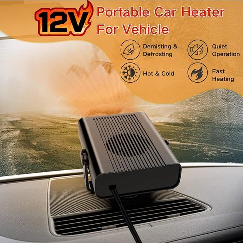 12V Car Heater, Portable Fast Heating Car Heater for Vehicle Plug into Cigarette Lighter with 2-in-1 Heating/Ambient Fan, 360° Free Adjustment, Quick Heating Defroster and Defogger for Car Windshield in Saudi Arabia