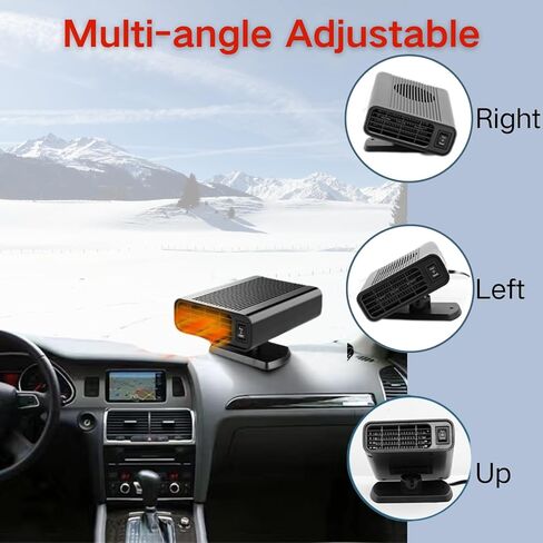 12V Car Heater, Portable Fast Heating Car Heater for Vehicle Plug into Cigarette Lighter with 2-in-1 Heating/Ambient Fan, 360° Free Adjustment, Quick Heating Defroster and Defogger for Car Windshield in Saudi Arabia