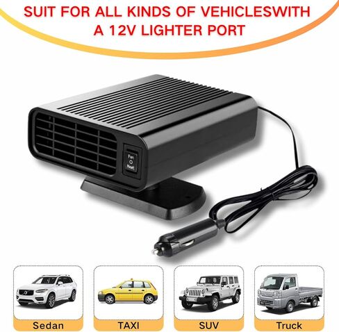 12V Car Heater, Portable Fast Heating Car Heater for Vehicle Plug into Cigarette Lighter with 2-in-1 Heating/Ambient Fan, 360° Free Adjustment, Quick Heating Defroster and Defogger for Car Windshield in Saudi Arabia