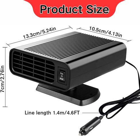12V Car Heater, Portable Fast Heating Car Heater for Vehicle Plug into Cigarette Lighter with 2-in-1 Heating/Ambient Fan, 360° Free Adjustment, Quick Heating Defroster and Defogger for Car Windshield in Saudi Arabia