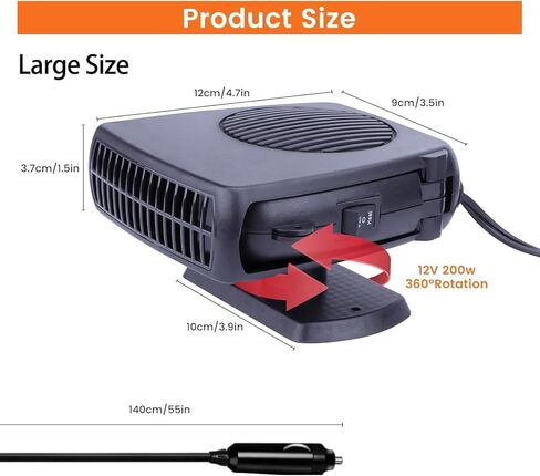 Car Heater,200W Portable Fast Heating Auto Car Heater Defroster Windshield Defogger Automobile Windscreen Heater Plug in Cigarette Lighter 360 Degree Rotary in Kuwait
