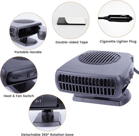 Car Heater,200W Portable Fast Heating Auto Car Heater Defroster Windshield Defogger Automobile Windscreen Heater Plug in Cigarette Lighter 360 Degree Rotary in Kuwait