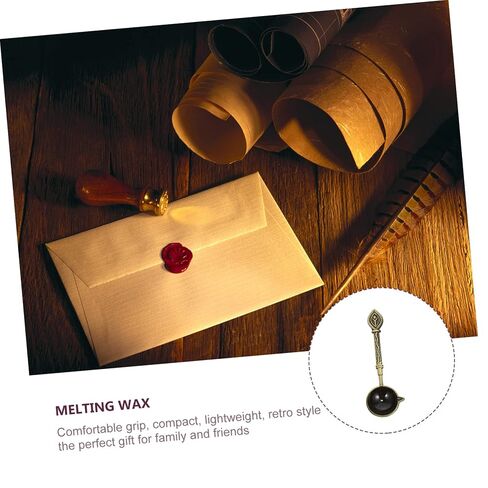HOMSFOU Retro Metal Wax Sealing Spoon for Stamp Melting Thick Copper Head with Clear Pattern Unique Vintage Design for Envelope Sealing and Creative Home Decoration in Saudi Arabia