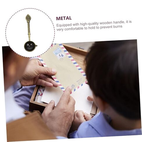 HOMSFOU Retro Metal Wax Sealing Spoon for Stamp Melting Thick Copper Head with Clear Pattern Unique Vintage Design for Envelope Sealing and Creative Home Decoration in Saudi Arabia
