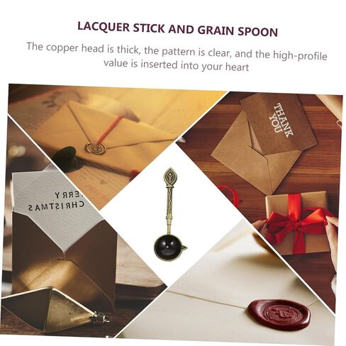 HOMSFOU Retro Metal Wax Sealing Spoon for Stamp Melting Thick Copper Head with Clear Pattern Unique Vintage Design for Envelope Sealing and Creative Home Decoration in Saudi Arabia