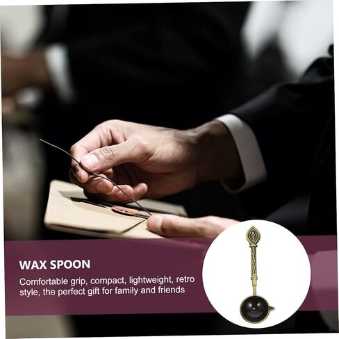 HOMSFOU Retro Metal Wax Sealing Spoon for Stamp Melting Thick Copper Head with Clear Pattern Unique Vintage Design for Envelope Sealing and Creative Home Decoration in Saudi Arabia