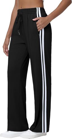 Women’s Athletic Track Pants - Loose Fit Jogging Sweatpants with Zipper Pockets Drawstring Waist Striped in Saudi Arabia