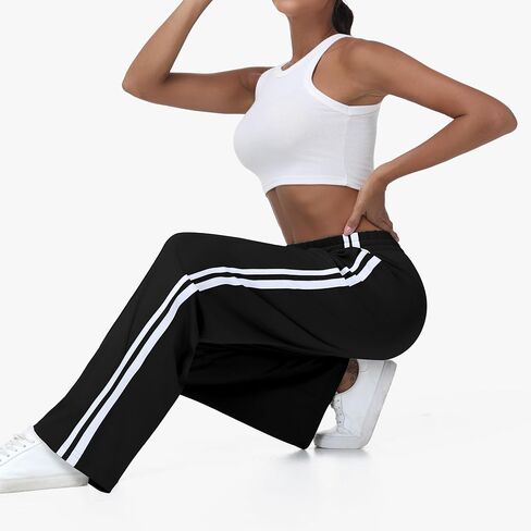 Women’s Athletic Track Pants - Loose Fit Jogging Sweatpants with Zipper Pockets Drawstring Waist Striped in Saudi Arabia