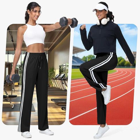 Women’s Athletic Track Pants - Loose Fit Jogging Sweatpants with Zipper Pockets Drawstring Waist Striped in Saudi Arabia