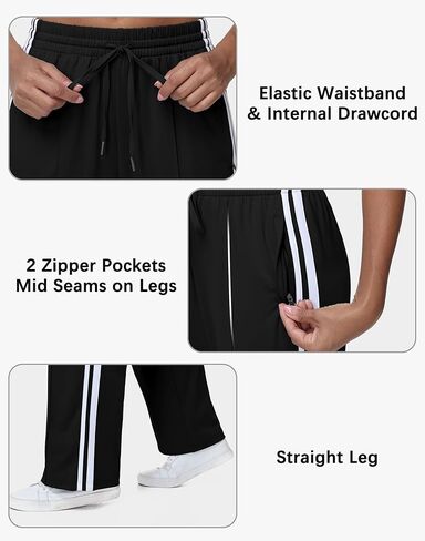 Women’s Athletic Track Pants - Loose Fit Jogging Sweatpants with Zipper Pockets Drawstring Waist Striped in Saudi Arabia