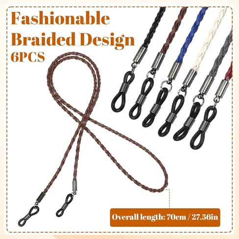 6 PCS Sunglasses Straps Glasses Holder Chain String, 6 Colors PU Leather Eye Glasses Holders Around Neck, Eyeglasses Strap Practical Leather Eyeglass Lanyard, Eye Glass Strap for Men Women, 76cm in Saudi Arabia