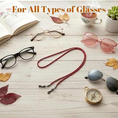 6 PCS Sunglasses Straps Glasses Holder Chain String, 6 Colors PU Leather Eye Glasses Holders Around Neck, Eyeglasses Strap Practical Leather Eyeglass Lanyard, Eye Glass Strap for Men Women, 76cm in Saudi Arabia