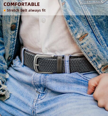 Men Belt-Stretch Woven Braided Belt For Gift Men Golf Casual Jeans Dresses with Nylon Canvas 1 3/8" in Saudi Arabia