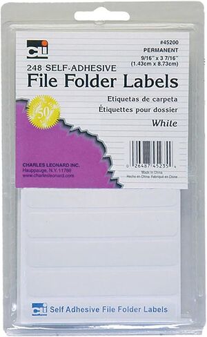 Charles Leonard File Folder Labels, Self-Adhesive, 0.56 x 3.43 Inches, White, 248-Count Box (45235) in Saudi Arabia