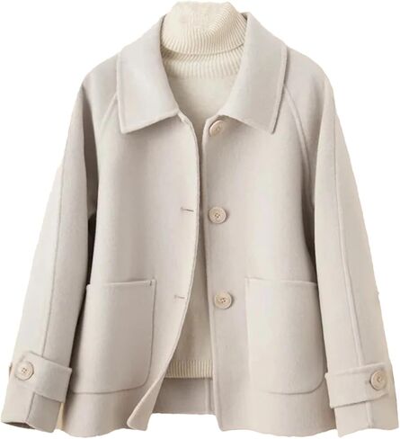 Women Short Wool Coat Autumn Winter Fashion Single-Breasted Loose Wool Overcoat in Saudi Arabia