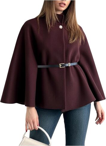 SHENHE Women's Cape Coat Bat Wing 3/4 Sleeve Mock Neck Poncho Pea Coat Dressy Outerwear Jacket in Saudi Arabia