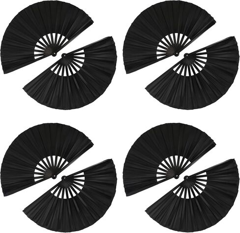 8Pcs Clacking Bulk Fan Boots on The Ground Hand, Line Dancing Fan Make Sound Folding Popping, Classic Style Decorative Handheld Rave Foldable Fans for Performance Wedding Party (13inch, Black) in Saudi Arabia