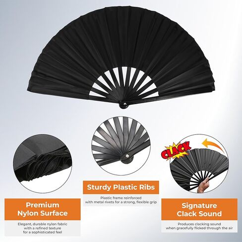 8Pcs Clacking Bulk Fan Boots on The Ground Hand, Line Dancing Fan Make Sound Folding Popping, Classic Style Decorative Handheld Rave Foldable Fans for Performance Wedding Party (13inch, Black) in Saudi Arabia