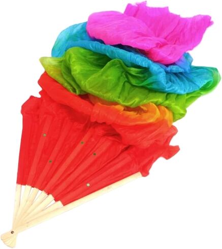 Luxshiny Colorful Silk Dancing Fan Veil Gradient Design for Belly Dance Stage Performance and Ethnic Dance Elegant Lightweight in Kuwait
