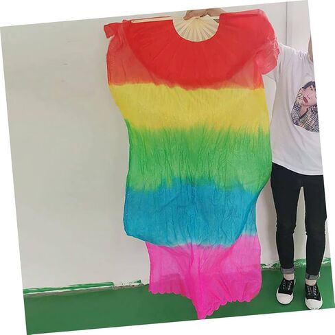 Luxshiny Colorful Silk Dancing Fan Veil Gradient Design for Belly Dance Stage Performance and Ethnic Dance Elegant Lightweight in Kuwait