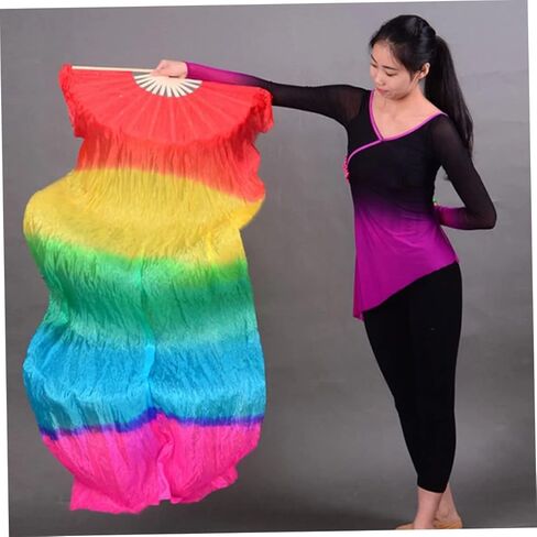 Luxshiny Colorful Silk Dancing Fan Veil Gradient Design for Belly Dance Stage Performance and Ethnic Dance Elegant Lightweight in Kuwait