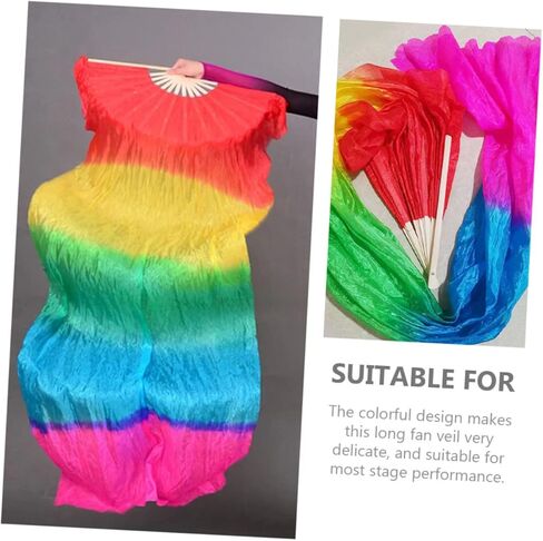 Luxshiny Colorful Silk Dancing Fan Veil Gradient Design for Belly Dance Stage Performance and Ethnic Dance Elegant Lightweight in Kuwait