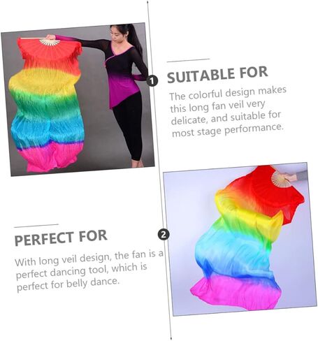 Luxshiny Colorful Silk Dancing Fan Veil Gradient Design for Belly Dance Stage Performance and Ethnic Dance Elegant Lightweight in Kuwait