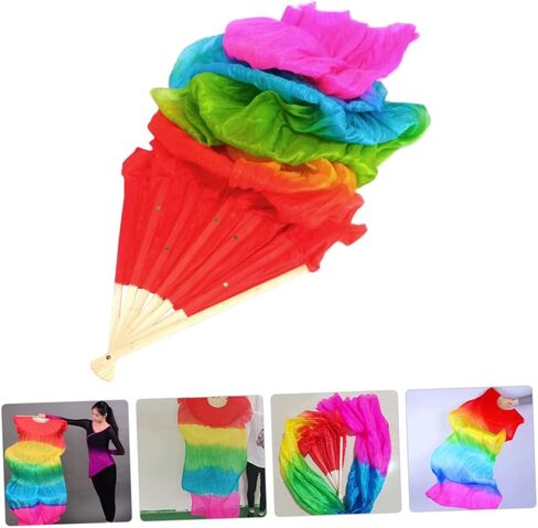 Luxshiny Colorful Silk Dancing Fan Veil Gradient Design for Belly Dance Stage Performance and Ethnic Dance Elegant Lightweight in Kuwait
