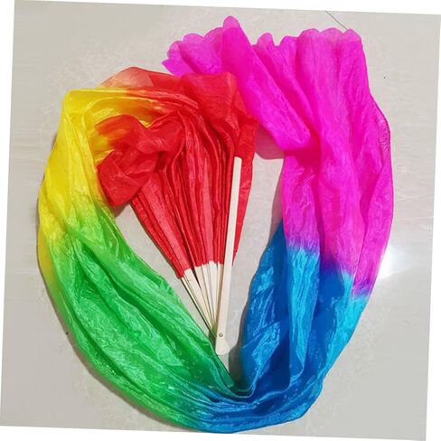 Luxshiny Colorful Silk Dancing Fan Veil Gradient Design for Belly Dance Stage Performance and Ethnic Dance Elegant Lightweight in Kuwait