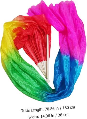 Luxshiny Colorful Silk Dancing Fan Veil Gradient Design for Belly Dance Stage Performance and Ethnic Dance Elegant Lightweight in Kuwait