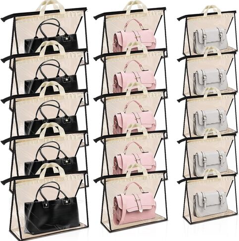 15 Pack Dust Bags for Handbags,Clear Handbag Storage Organizer for Closet,Purse Protector Storage Bag with Zipper and Handle,Dust Cover Bags for Handbag, 3 Sizes in Saudi Arabia