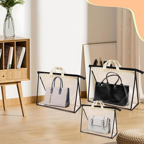 15 Pack Dust Bags for Handbags,Clear Handbag Storage Organizer for Closet,Purse Protector Storage Bag with Zipper and Handle,Dust Cover Bags for Handbag, 3 Sizes in Saudi Arabia