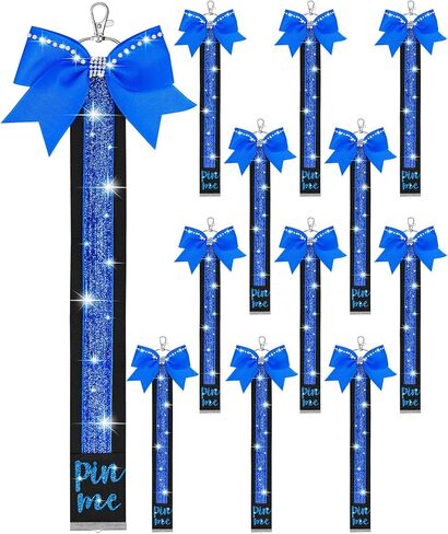 12PCS Cheer Pin Strap Pin Me Ribbon Glitter Cheerleader Blue Bow Keychain Backpack Tag Clothes Pin Charms Bulk Team Gifts & Accessories for Girls in Kuwait