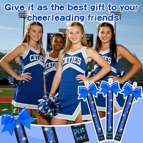 12PCS Cheer Pin Strap Pin Me Ribbon Glitter Cheerleader Blue Bow Keychain Backpack Tag Clothes Pin Charms Bulk Team Gifts & Accessories for Girls in Kuwait