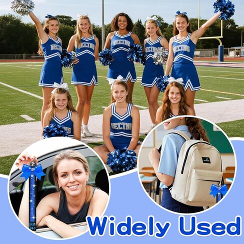 12PCS Cheer Pin Strap Pin Me Ribbon Glitter Cheerleader Blue Bow Keychain Backpack Tag Clothes Pin Charms Bulk Team Gifts & Accessories for Girls in Kuwait