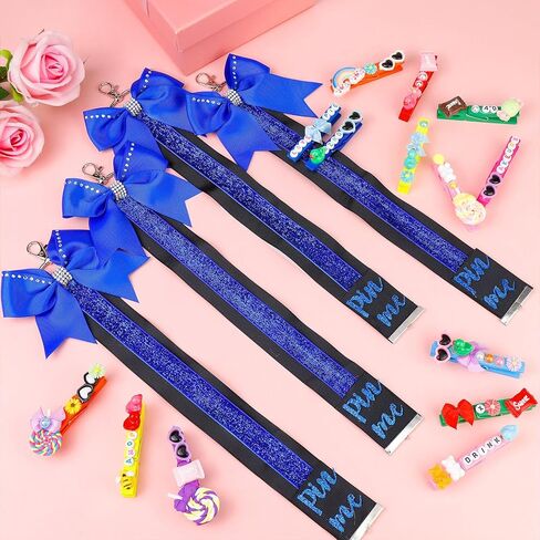 12PCS Cheer Pin Strap Pin Me Ribbon Glitter Cheerleader Blue Bow Keychain Backpack Tag Clothes Pin Charms Bulk Team Gifts & Accessories for Girls in Kuwait