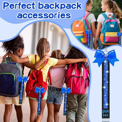 12PCS Cheer Pin Strap Pin Me Ribbon Glitter Cheerleader Blue Bow Keychain Backpack Tag Clothes Pin Charms Bulk Team Gifts & Accessories for Girls in Kuwait
