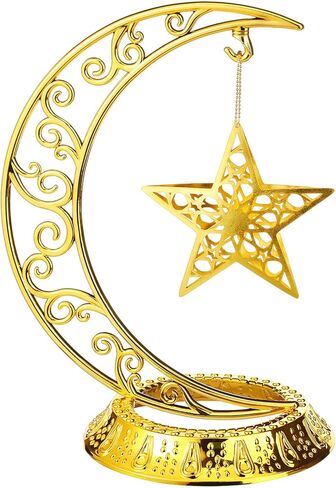 ديكور طاولة عيد مبارك معدني لديكور طاولة رمضان على شكل نجمة القمر مع ضوء LED هلال معدني رمضان كريم لتزيين المنزل وهدايا إسلامية إسلامية in Kuwait