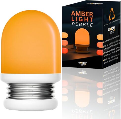Amber Light + Pebble - Rechargeable Sleep Lamp, Blue Light Free Night Lamp for Bedtime Reading, 1000mAh Battery, Melatonin-Friendly Ambient Glow, 3.5 Inch (Amber) in Saudi Arabia