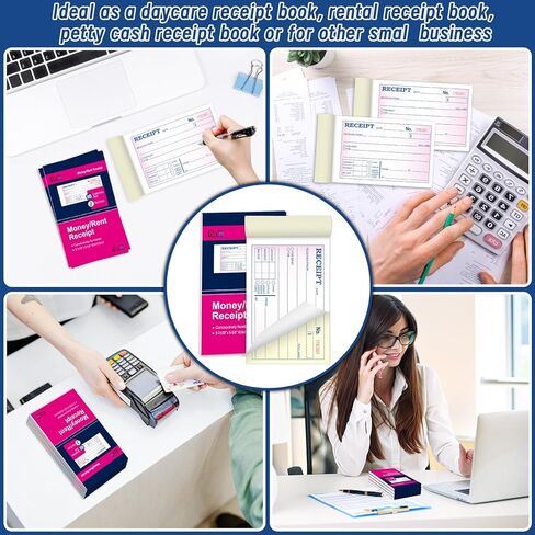 10 عبوات من كتب إيصالات المال والإيجار، 3-11/32 بوصة × 5-5/8 بوصة، دفاتر إيصالات الإيجار، جزأين بدون كربون للشركات الصغيرة، لوحة إيصالات مع ترقيم متتالي وغطاء ملفوف، 40 مجموعة لكل كتاب in Kuwait