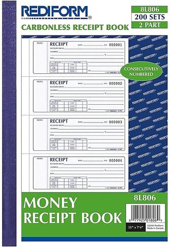 كتاب إيصالات الأموال من ريديفورم 8L806 2 3/4 × 7 مكرر بدون كربون 200 مجموعة/كتاب in Kuwait
