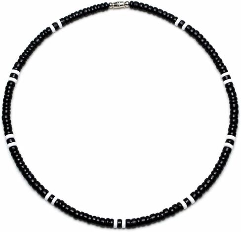 Native Treasure Mens and Womens Black Coco Beads, White Clam Heishe Ark Shell Tropical Summer Beach Surfer Necklace from the Philippines - 5mm (3/16") in Kuwait